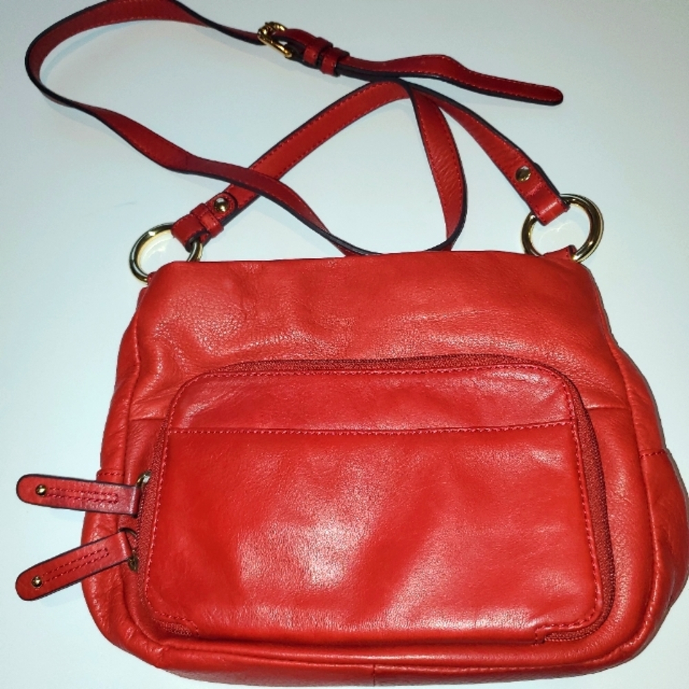 B Makowsky Red Leather Crossbody Bag